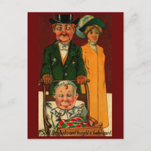 Carte Postale Vendu l'auto et acheté un panier bébé Vintage