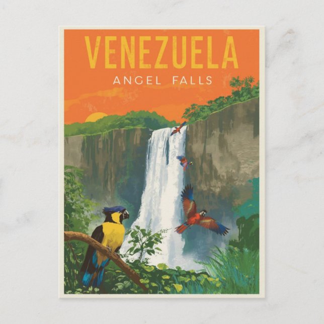 Carte Postale Venezuela Angel Falls Retro Travel Art (Devant)