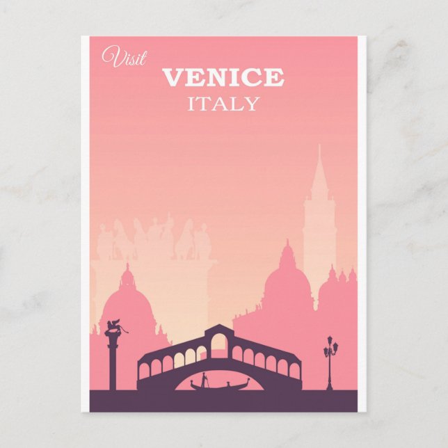 Carte Postale Venice Italie Poster Vintage voyage rose (Devant)