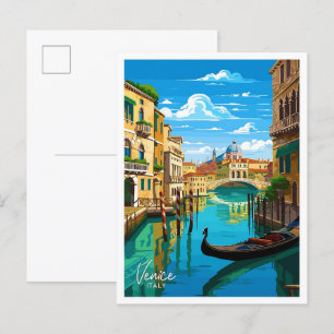 Carte Postale Venice Italie Voyage Vintage Illustration