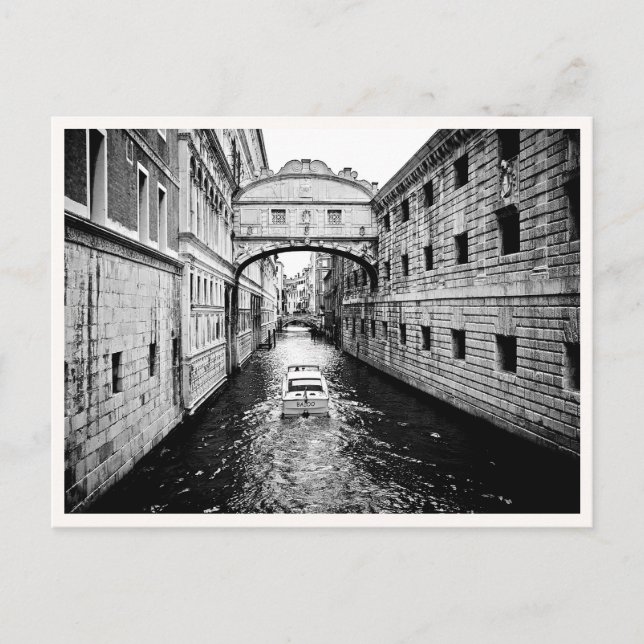 Carte Postale Venice Italy Canal Boat Black & White (Devant)