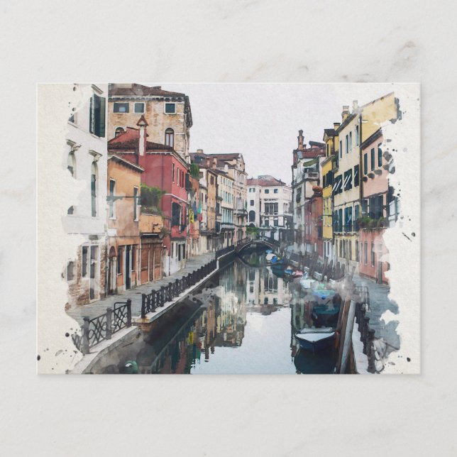 Carte Postale Venise Italie Aquarelle Art (Devant)