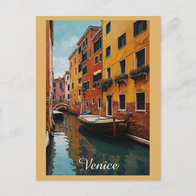 Carte Postale Venise Italie Bateau de Canal Coloré Voyage (Devant)