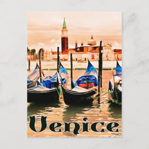 Carte Postale Venise, Italie, bateaux sur le port de la ville, v