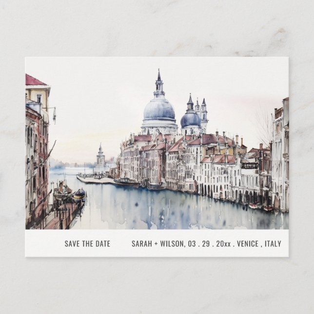 Carte Postale Venise Italie Canaux Aquarelle Enregistrer La Date (Devant)