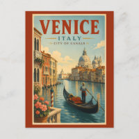 Venise Italie Canaux Illustration Voyage Art Rétro