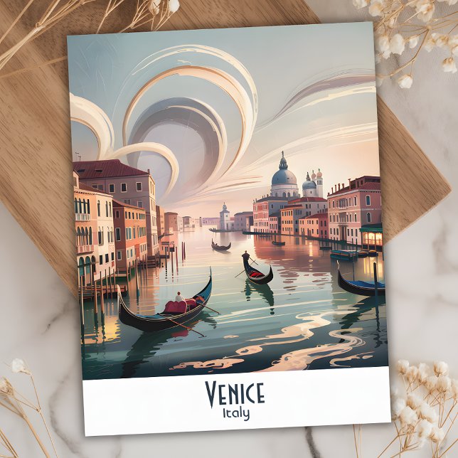 Carte Postale Venise Italie Gondola Canal Aquarelle Retro Voyage (Venice Italy Gondola Canal Watercolor Retro Postcard)