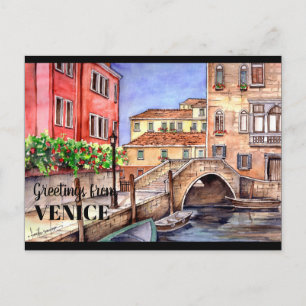 Carte Postale Venise Italie Stylo & Laver Aquarelle