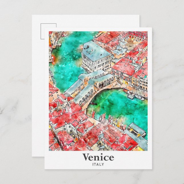 Carte Postale Venise Italie Voyage Aquarelle Croquis main dessin (Devant / Derrière)