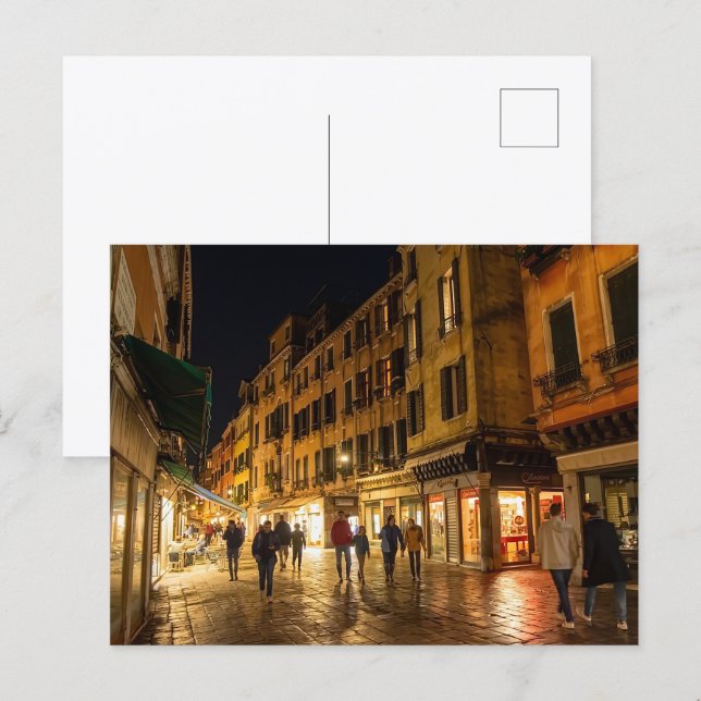 Carte Postale Venise romantique rue la nuit (Devant / Derrière)