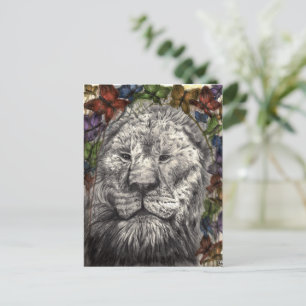 Carte Postale Vent Sous Mes Ailes Lion Papillons Art Animal