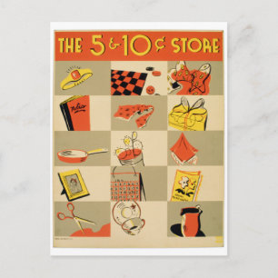 Carte Postale Vente au détail couleur vintage Cinq et Boutique D