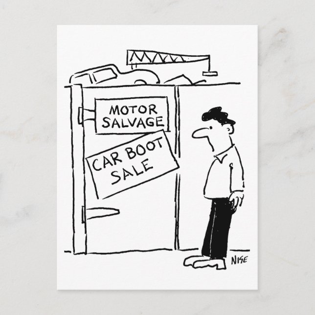 Carte Postale Vente d'amorçage de voiture à Scrapyard Cartoon (Devant)