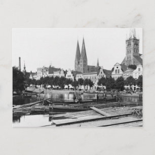 Carte Postale Vente de bois sur la rivière Trave, Lubeck, c.1910