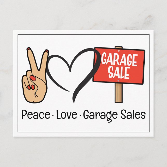 Carte postale Vente de garage Paix, Amour (Devant)