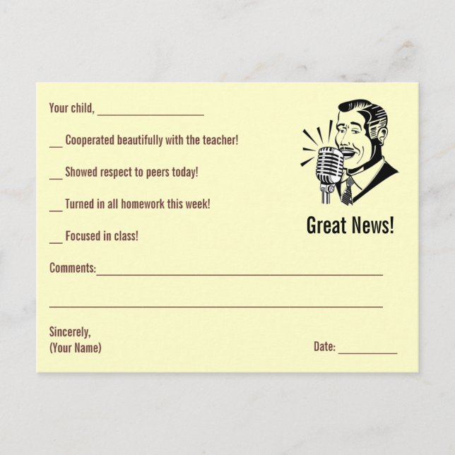 Carte Postale VENTE - Notes sur mesure pour l'enseignant ~ Jaune (Devant)