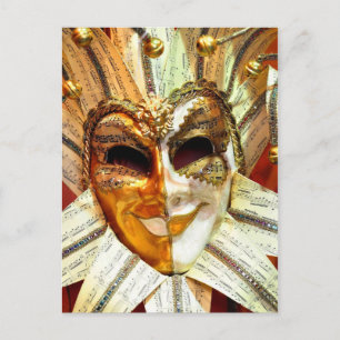 Carte Postale Ventian Carnival Jester Mask avec Bells