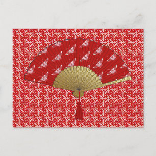 Carte Postale Ventilateur déco - Papillons, rouge foncé et blanc