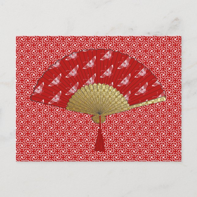 Carte Postale Ventilateur déco - Papillons, rouge foncé et blanc (Devant)