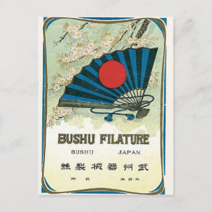 Carte Postale Ventilateur et Étiquette de soie japonais Vintage 