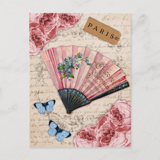 Carte Postale Ventilateur français rose vintage (Devant)