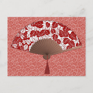 Carte Postale Ventilateur japonais en papier feuille, rouge fonc