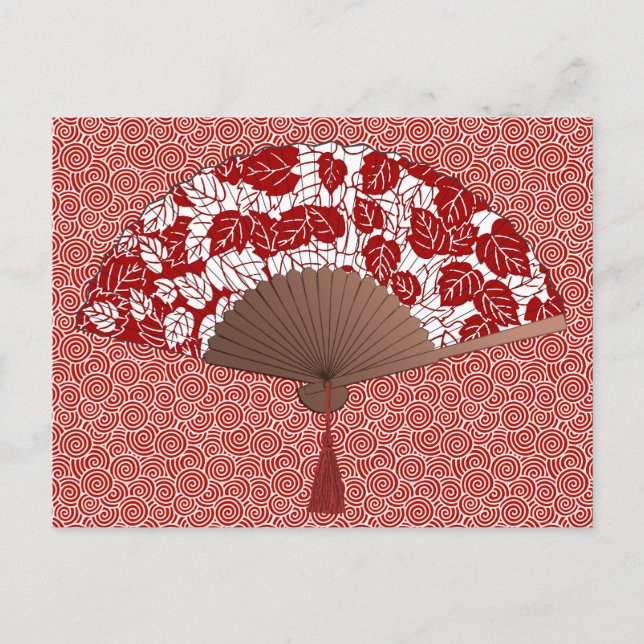 Carte Postale Ventilateur japonais en papier feuille, rouge fonc (Devant)