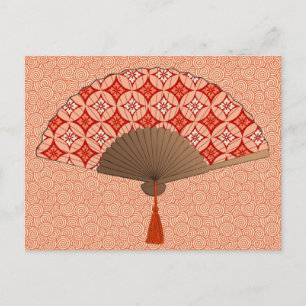 Carte Postale Ventilateur Japonais, Shippo Motif, Mandarin Orang