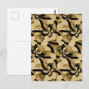 Carte Postale Ventilateur motif avec papillon Art décoratif japo