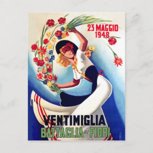 Carte Postale Ventimiglia, Mai, Italie, fille sur bataille de fl