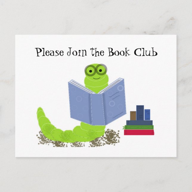 Carte Postale Ver de livre - Invitation au club de lecture (Devant)