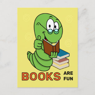 Carte Postale Ver de livre : Les livres sont amusants
