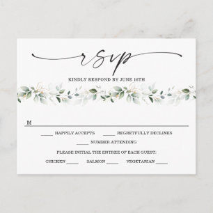 Carte Postale Verdure aquarelle avec mariage or RSVP
