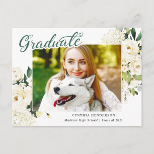 Carte Postale Verdure Blanc Floral Graduation Faire-part