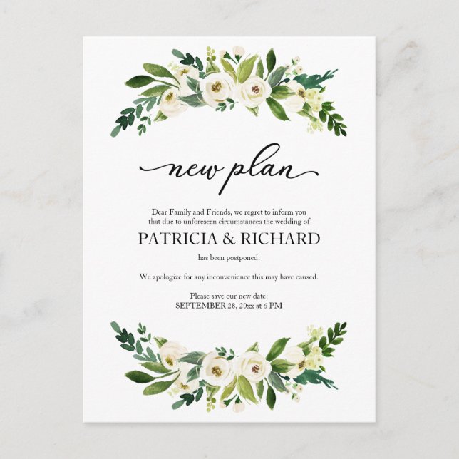 Carte Postale Verdure Floral Nouveau Plan Mariage Report (Devant)