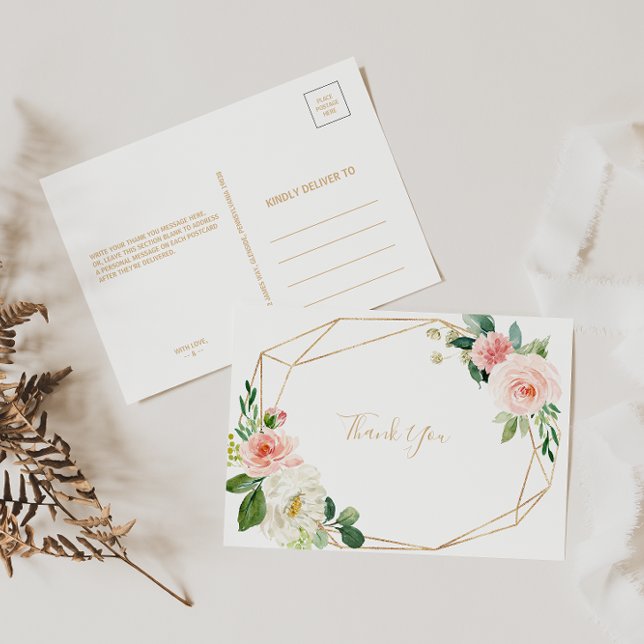 Carte Postale Verdure & Or Géométrique Élégant Merci Floral (Créateur téléchargé)