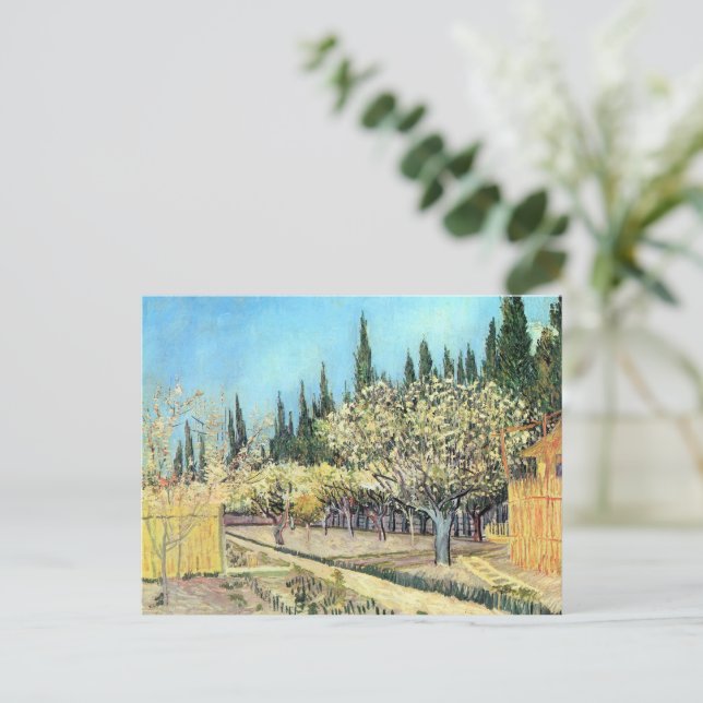 Carte Postale Verger en fleurs de Van Gogh, bordé de cyprès (Debout devant)
