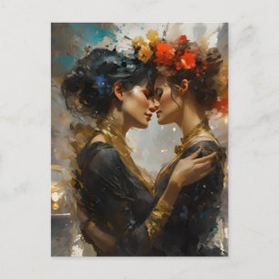 Carte Postale Véritables amoureuses lesbiennes fleurs dans les c