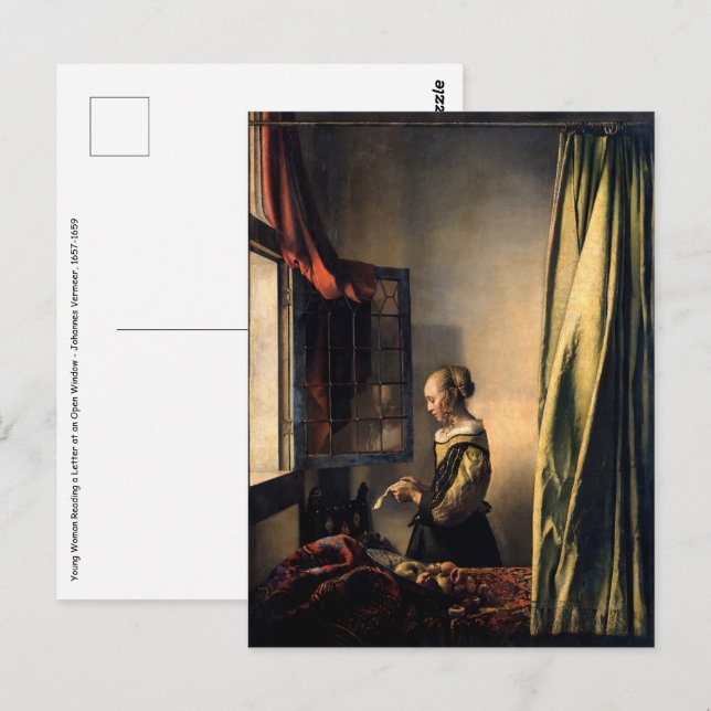 Carte Postale Vermeer - Jeune fille lisant une lettre à une fenê (Devant / Derrière)