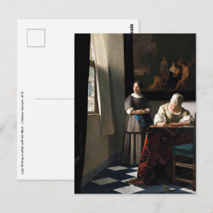 Carte Postale Vermeer - Lady Écrire une lettre avec sa bonne