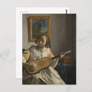 Carte Postale Vermeer - Le Joueur Guitare Art Rétro
