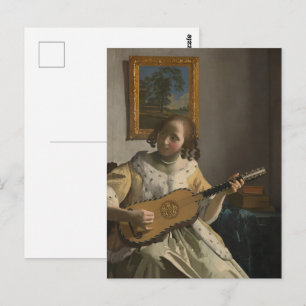 Carte Postale Vermeer - Le Joueur Guitare Art Rétro