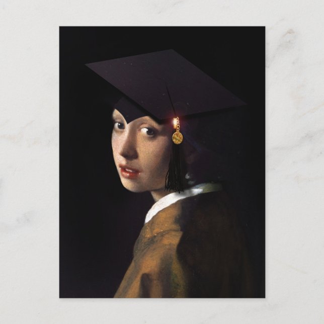 Carte Postale Vermeer Pearl Écouter Graduation Casquette (Devant)