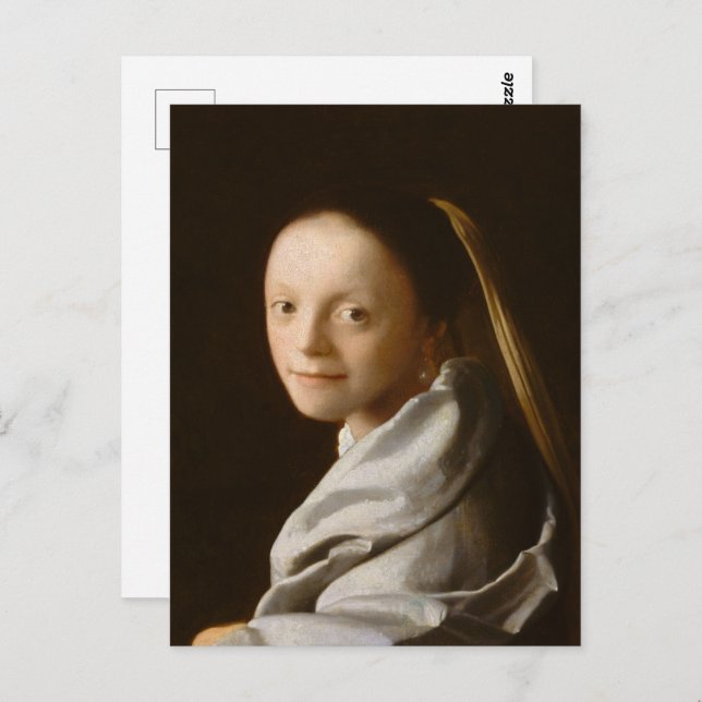 Carte Postale Vermeer - Portrait d'une jeune femme (Devant / Derrière)