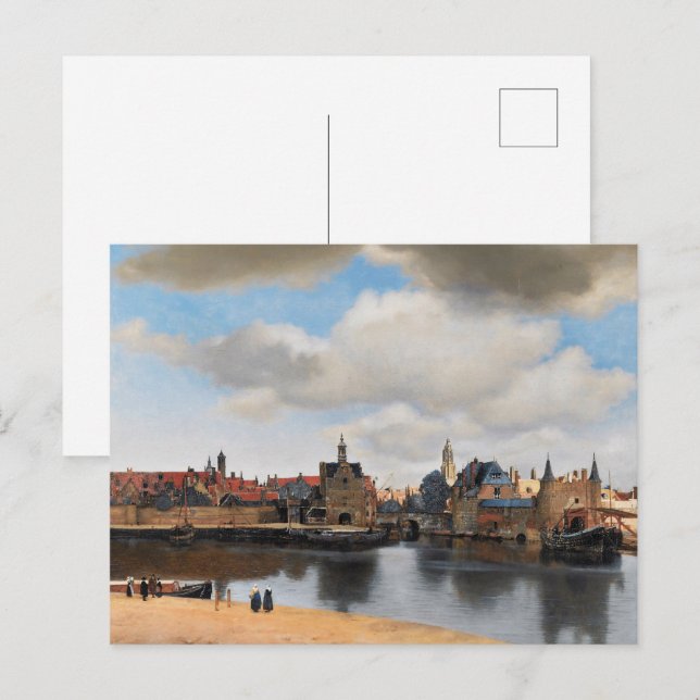 Carte Postale Vermeer - Vue de Delft | Peinture Cityscape (Devant / Derrière)