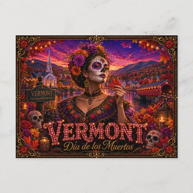 Carte Postale Vermont Día de los Muertos Rétro (Devant)