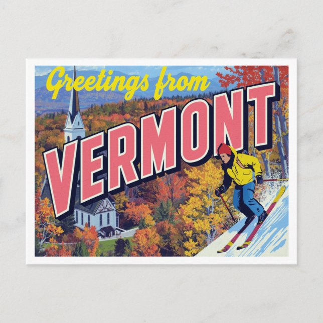Carte Postale Vermont Fall Foliage Skiing Church (Devant)