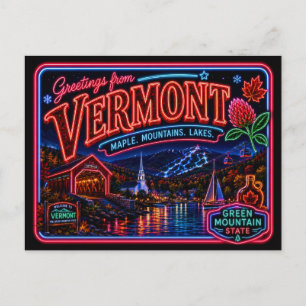 Carte Postale Vermont Neon État Rétro Vintage