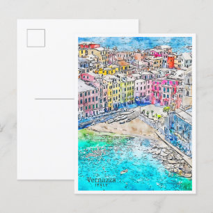 Carte Postale Vernazza Italie vin voyage aquarelle