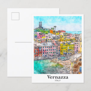 Carte Postale Vernazza Italie Voyage Aquarelle Croquis main